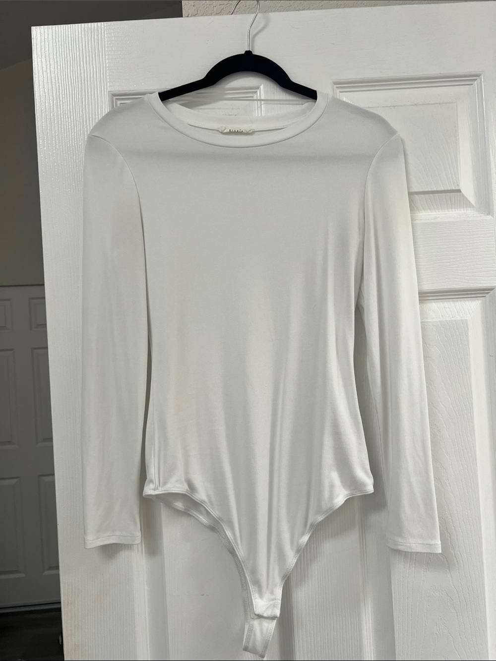 Elodie White Long-Sleeve Crew Neck Bodysuit
